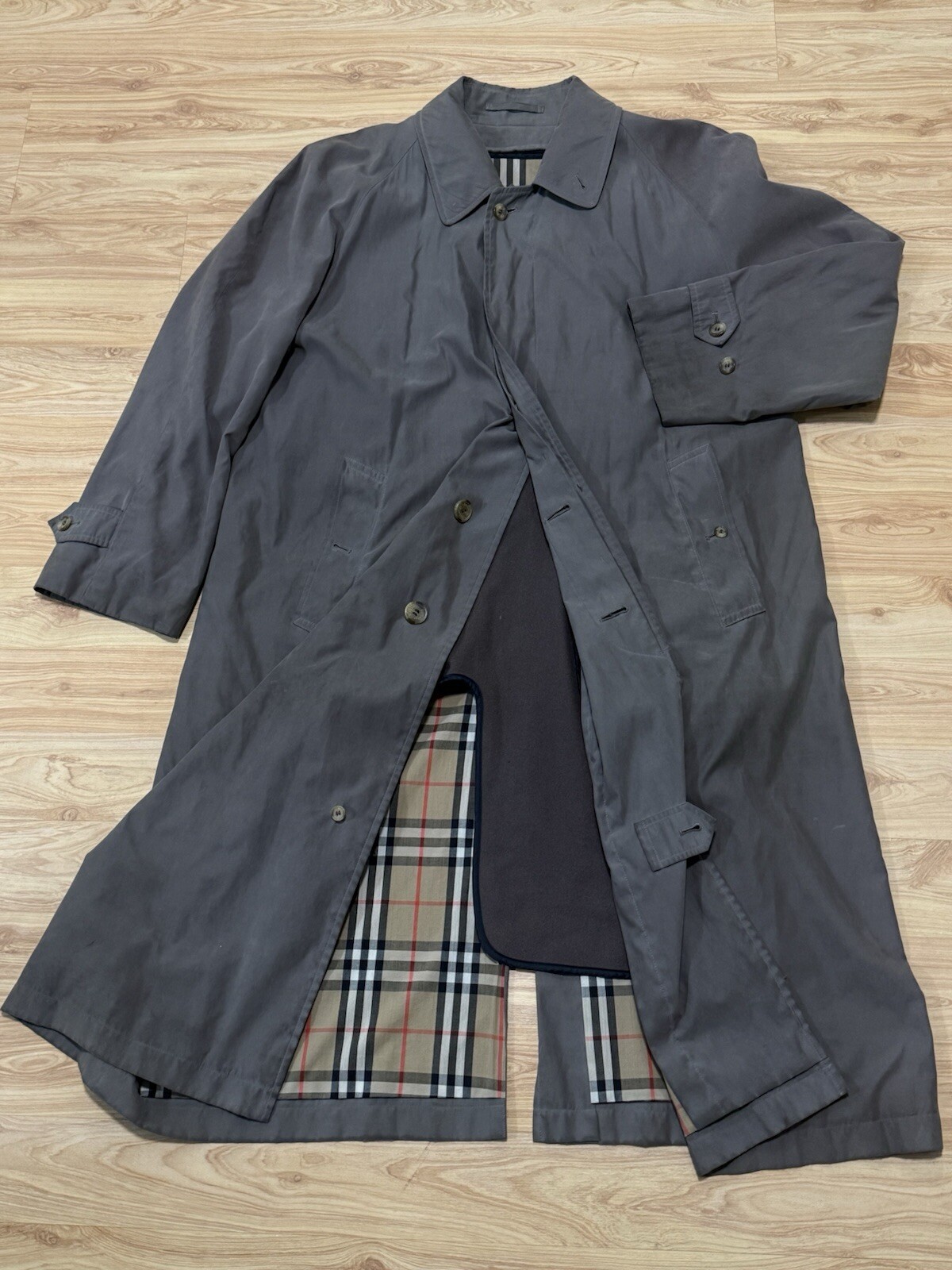 BURBERRYS COTTON POLYESTER TRENCH DUSTER OVER COAT W/ REMOVABLE WOOL LINER 40R