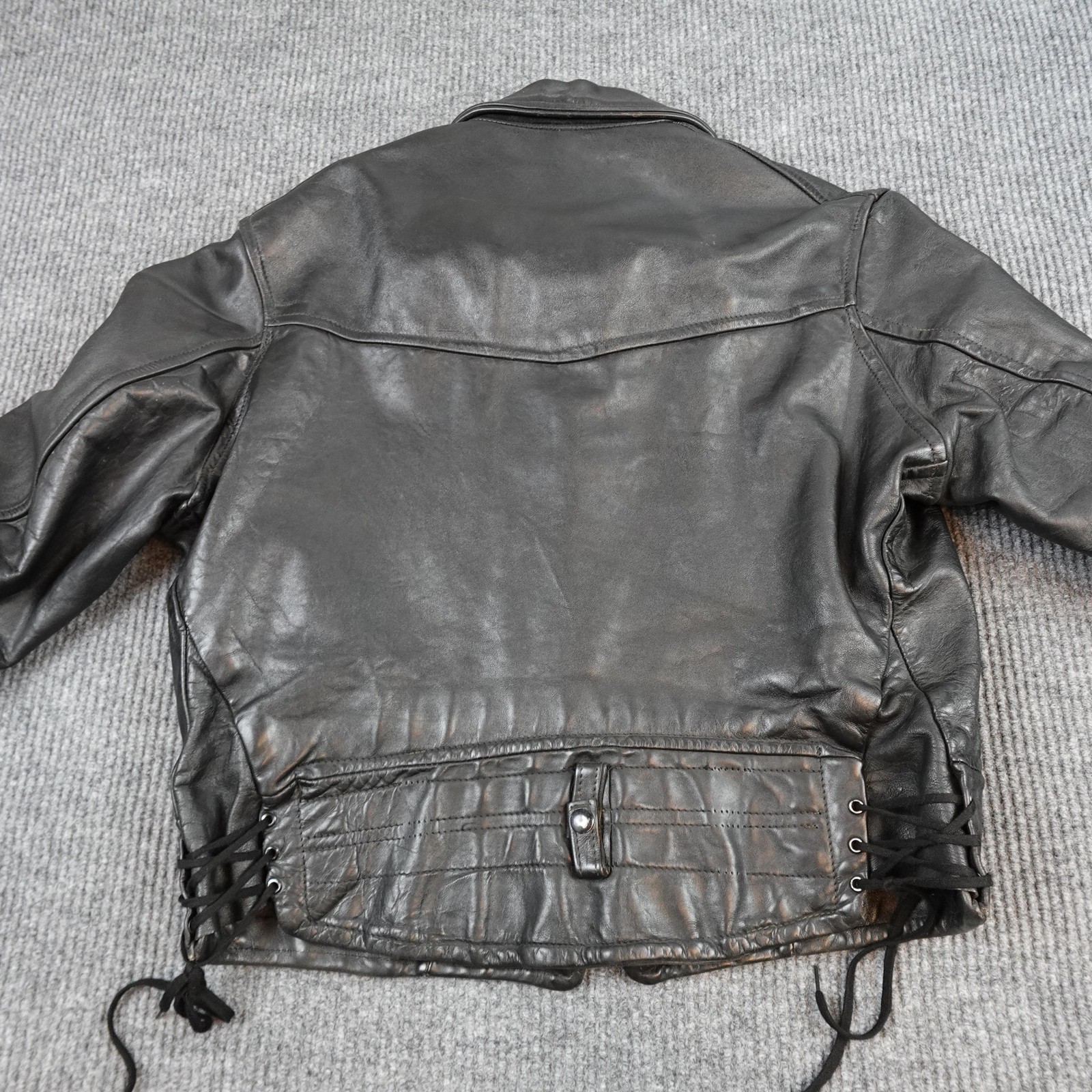 Vintage Cal CHP Leather Motorcycle Jacket Mens Large Black Lace Up Biker