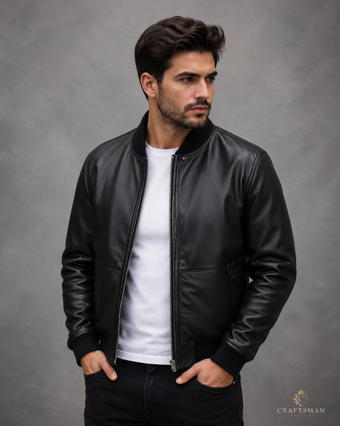 Italian Handmade Men Soft Genuine Lambskin Black color Bomber Leather Jacket