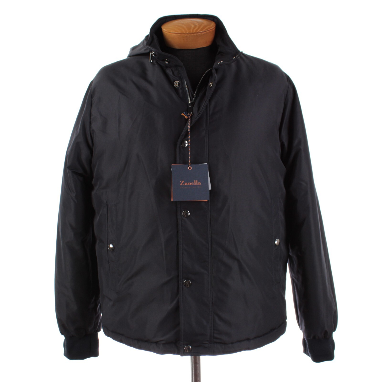 Zanella NWT Padded Nylon Jacket w/ Optional Hood Size XL US In Solid Blue