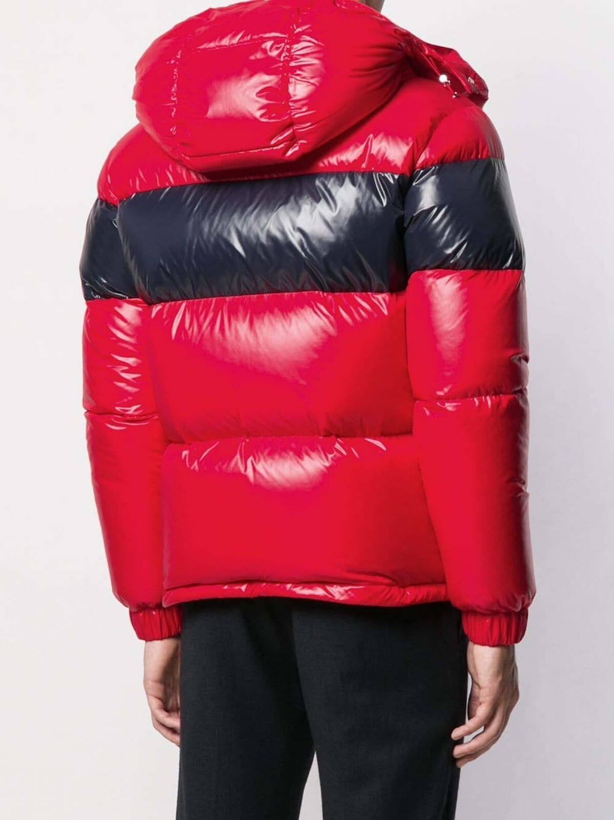 MONCLER Gary red & navy hooded quilted down puffer jacket Size 6 / 3XL authentic