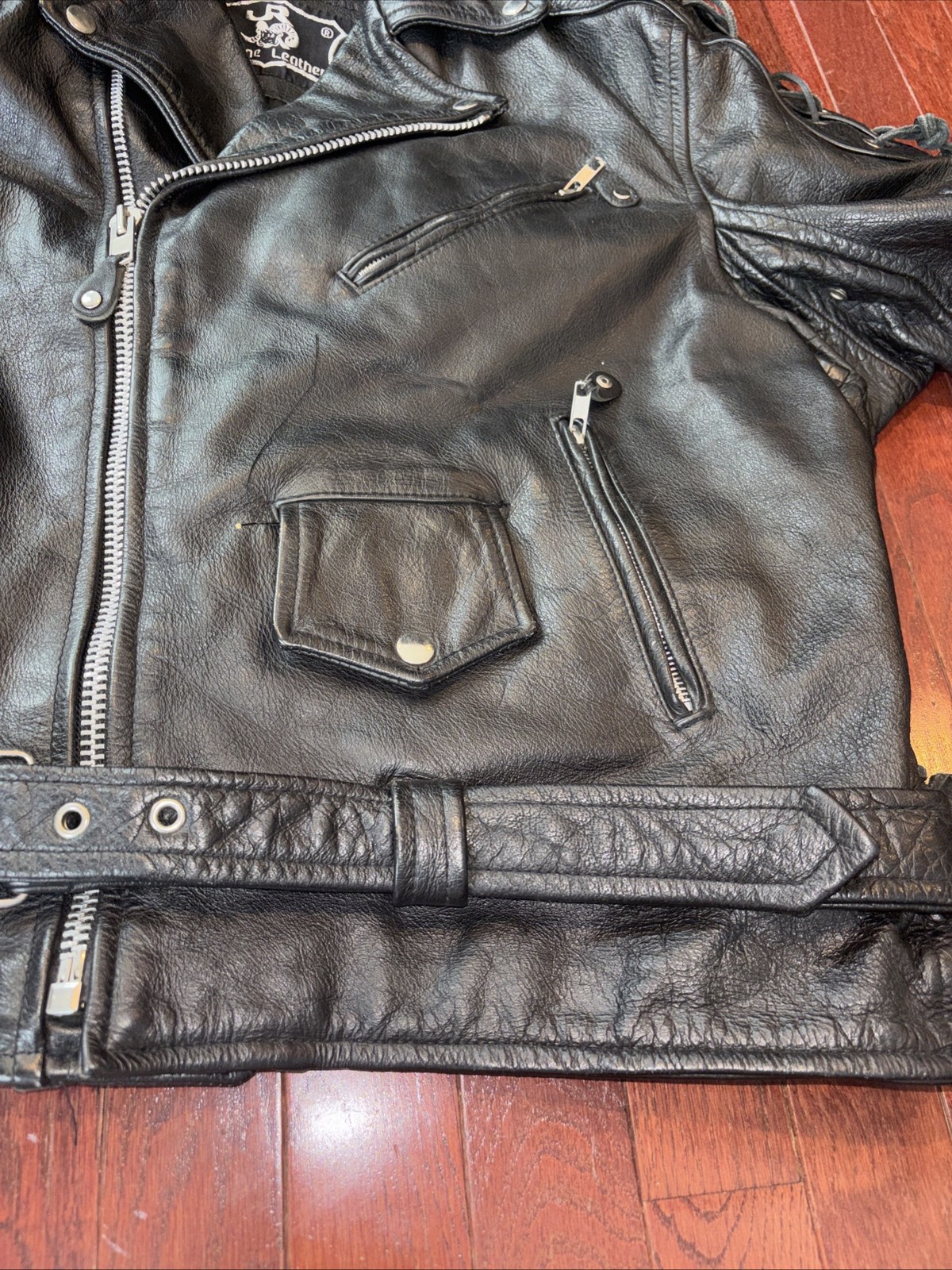 JR Jacket Mens Biker Genuine Leather Motorcycle Lace Up Zipper Details Belted 50