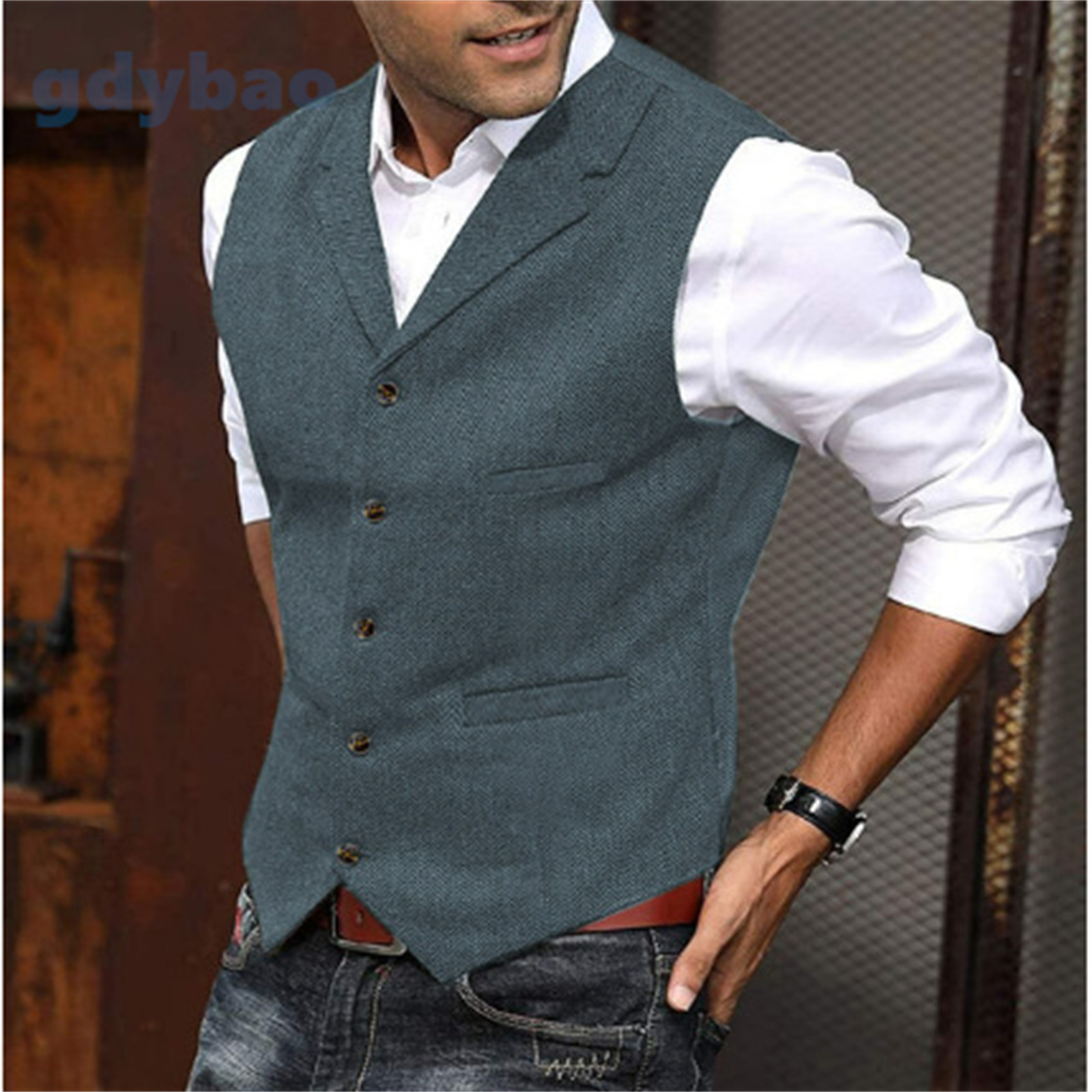 2023 Mens Suit Vintage Tweed Vest Herringbone Waistcoats Wedding Retro Wool