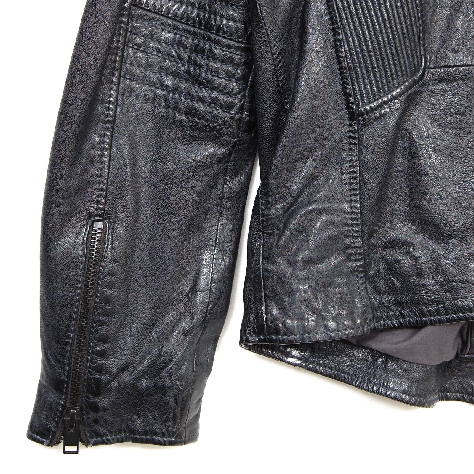 Mauritius Leather Jacket Mens Large Black Moto Quilted Lambskin Biker Cafe Racer