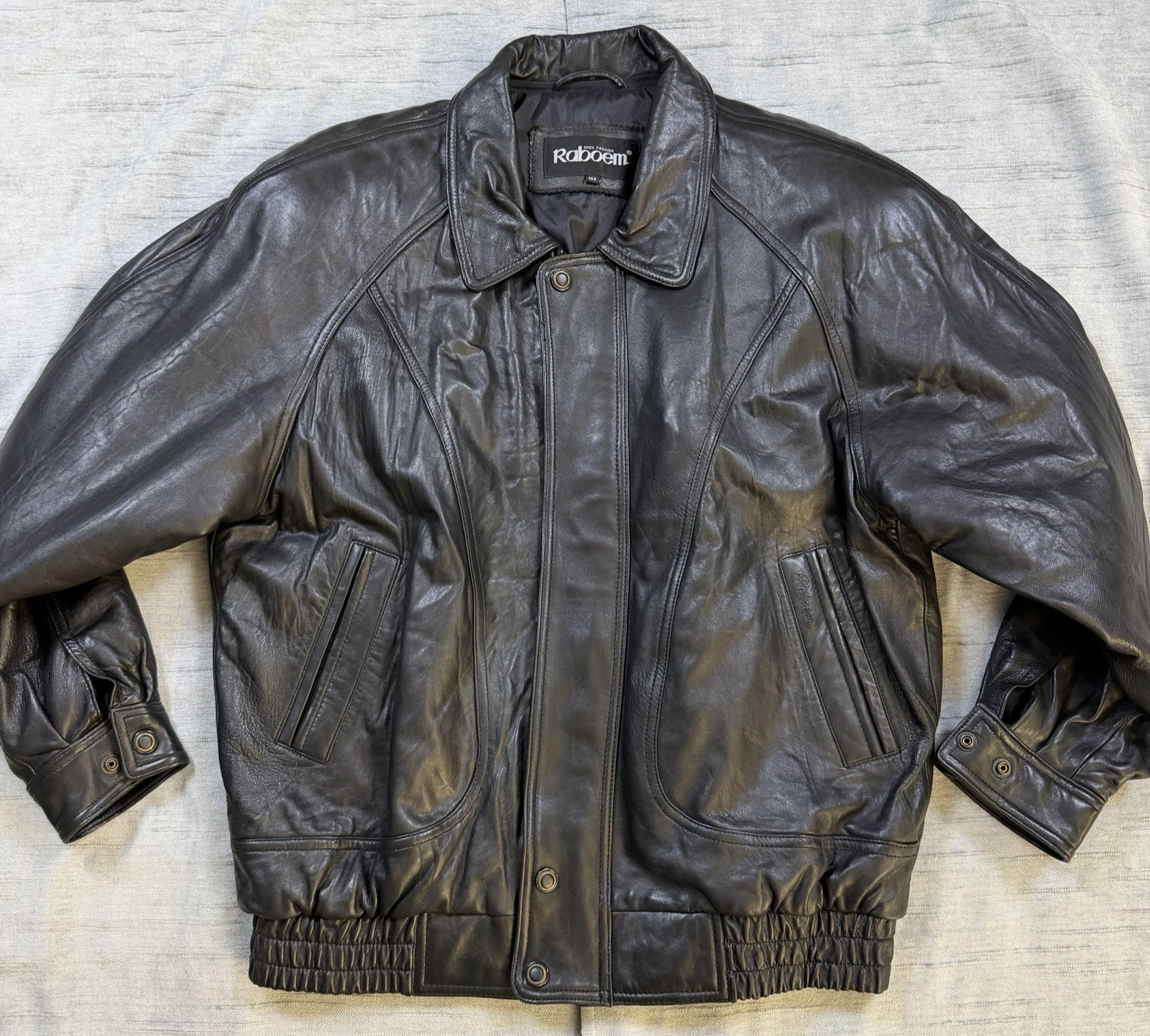 Raboem Premium Leather Bomber / Biker Jacket Men’s Size M 105cm Shoulder Padding