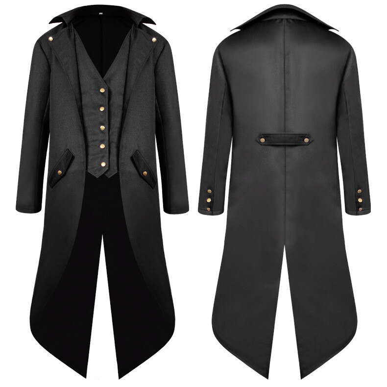 Men’s Victorian Halloween Costume Steampunk Coat Gothic Jacket Medieval Tailcoat