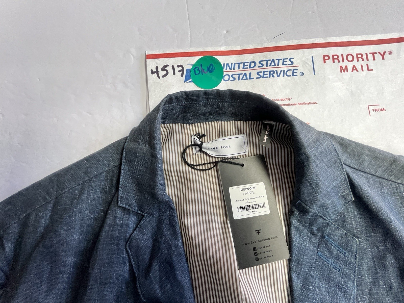 NWT Five Four Blue 2 Button 100% Linen Suit Jacket Blue Blazer Men’s Size Large