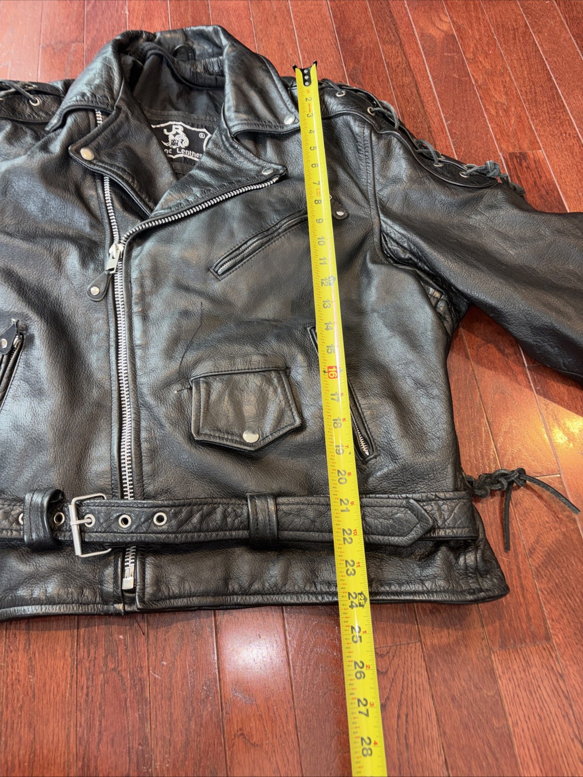 JR Jacket Mens Biker Genuine Leather Motorcycle Lace Up Zipper Details Belted 50