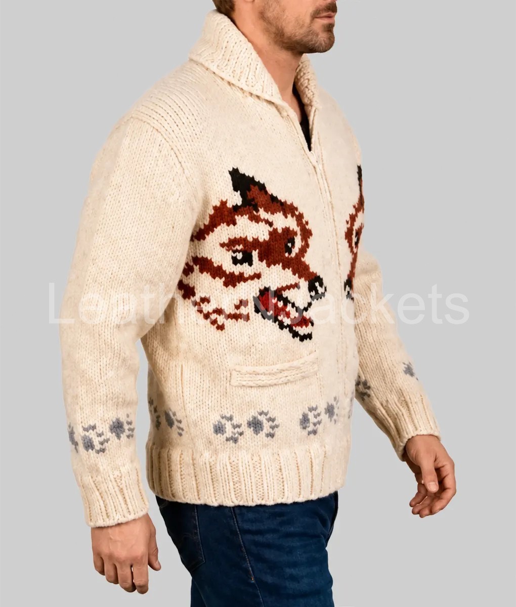 Project Hail Mary Wolf Cardigan Ryan Gosling Grace Beige Fox Knitted Zip Sweater