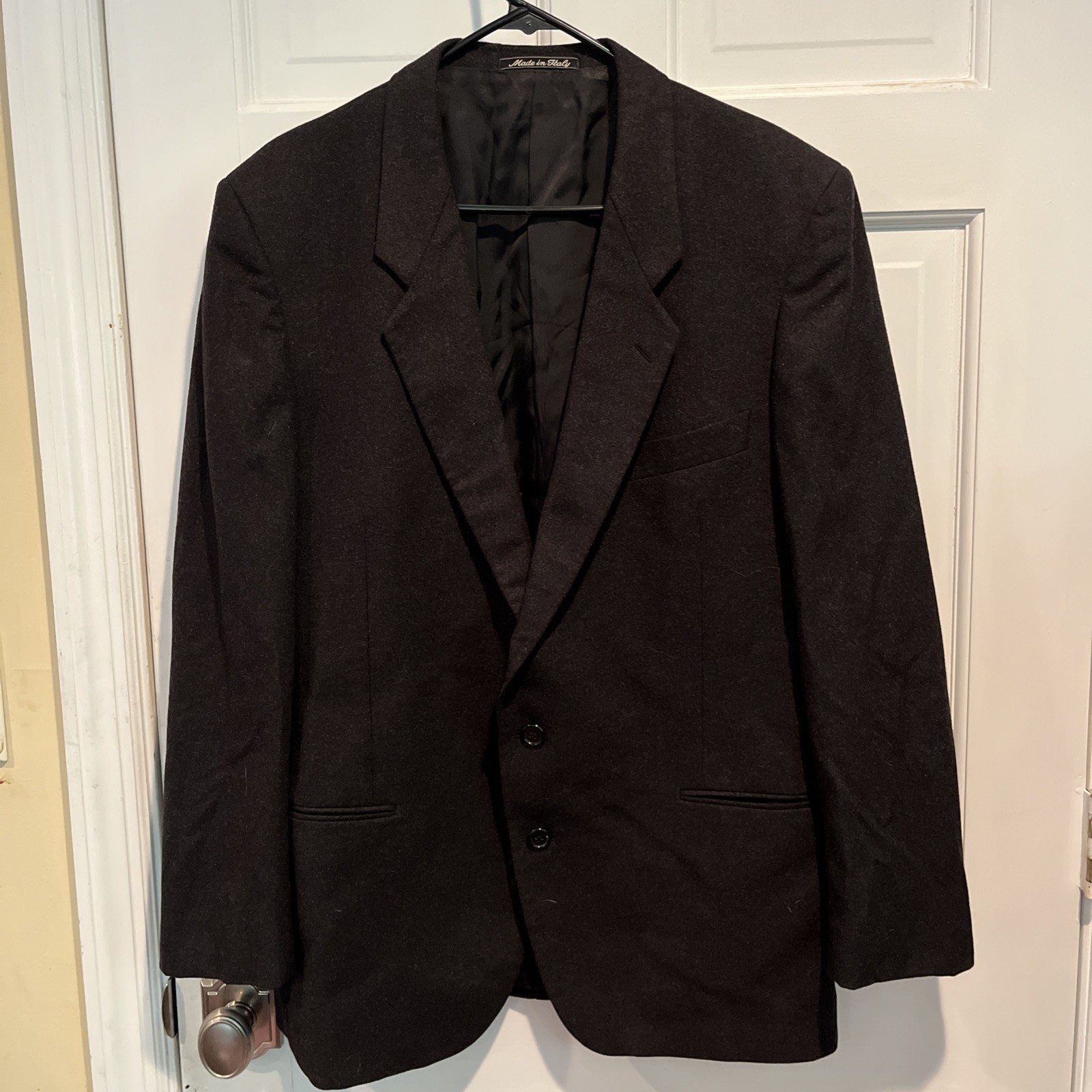 Vintage 80s Giorgio Armani Wool Two Button Jacket Blazer Size 40R Black Gray