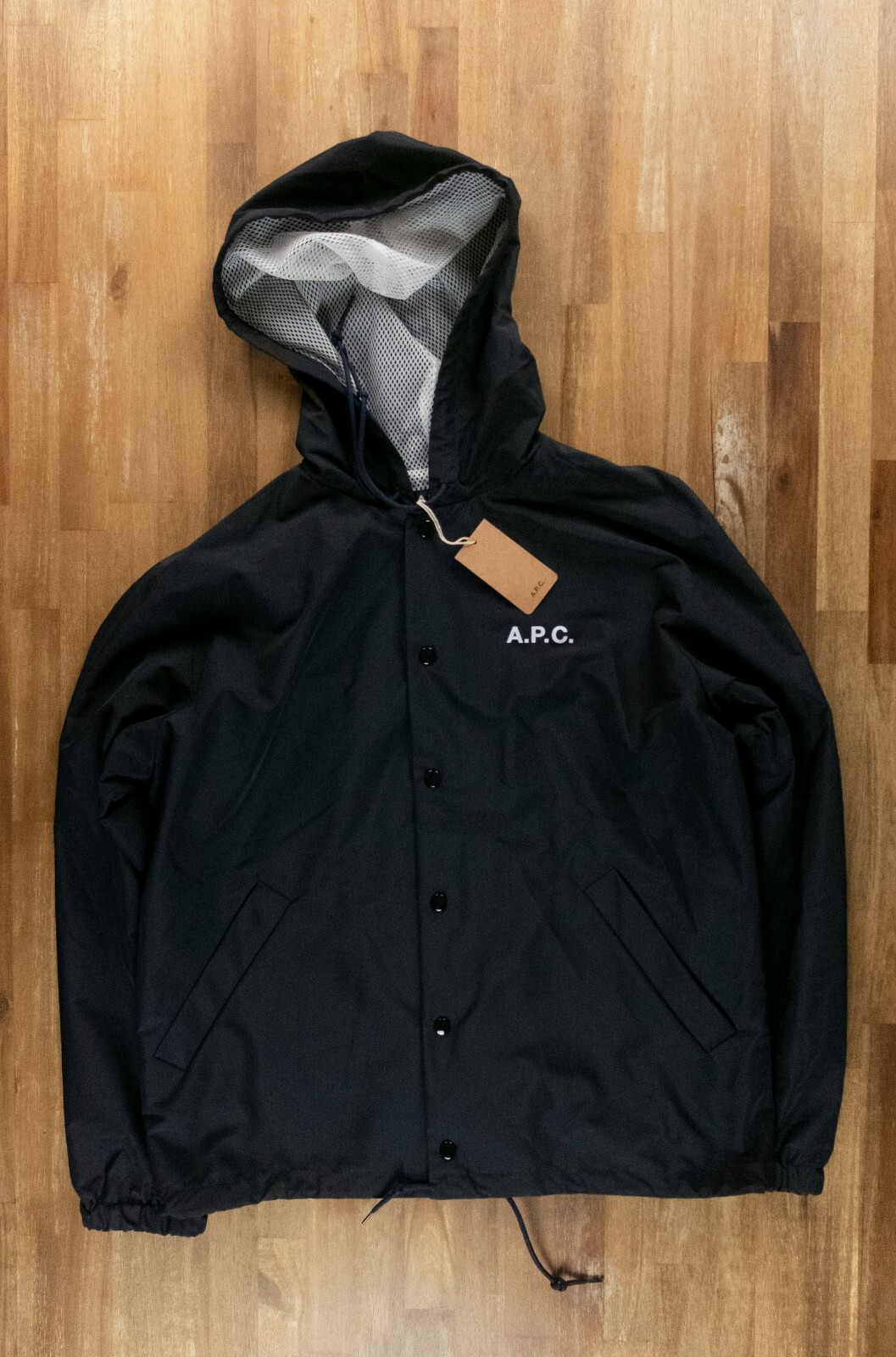 (NO CUSTOMS TAX) A.P.C. Greg navy blue hooded nylon blouson jacket Medium APC