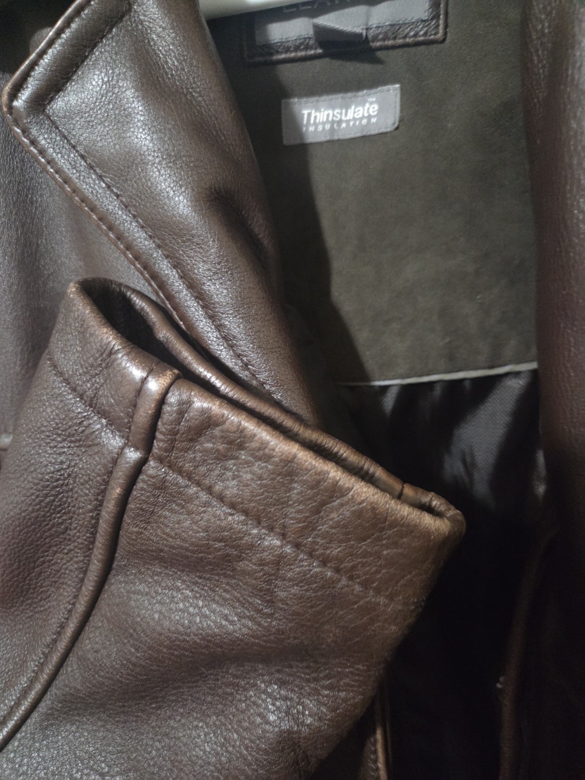 Wilson’s Leather Jacket Men’s Large Thinsulate Inner Ribbed Trim Front Zip Brown