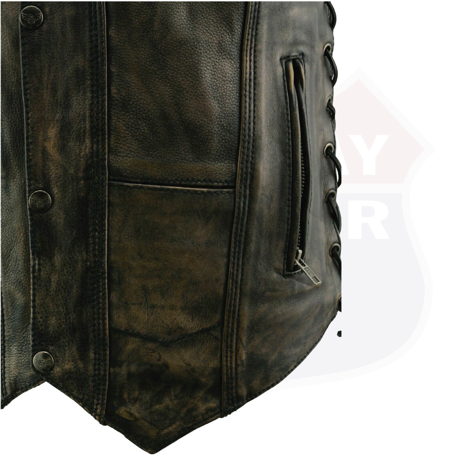 Men’s Motorcycle Distressed Brown Leather Riding Vest W/ Inside Gun MLM3540BEIGE