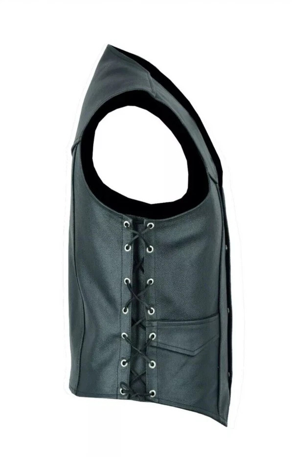 Mens Genuine Leather 10 Pockets Style Motorcycle Biker Vest Laces