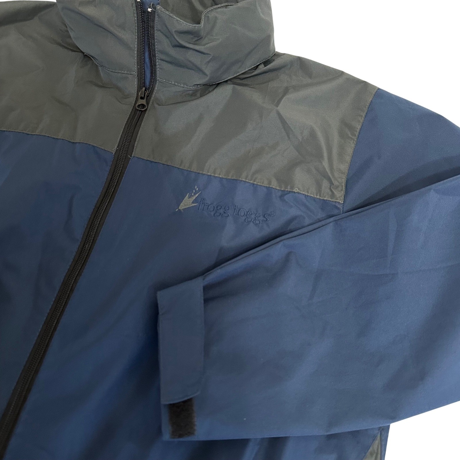 Frogg Toggs Mens Rain Jacket Full Zip Blue Gray Lightweight S/M Hood