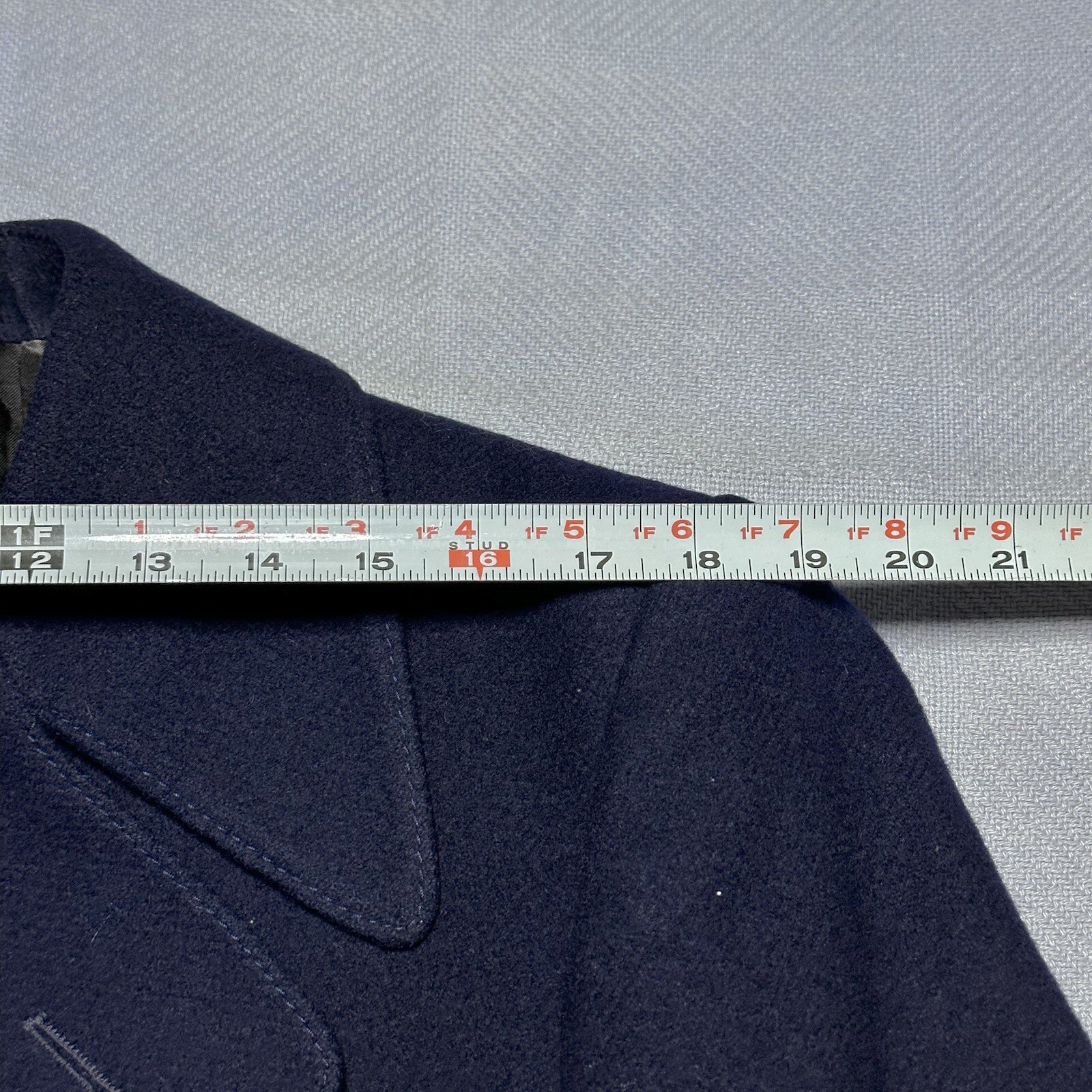Vintage Carson Pirie Scott Navy Wool Double Breasted Overcoat Men’s Size 44R