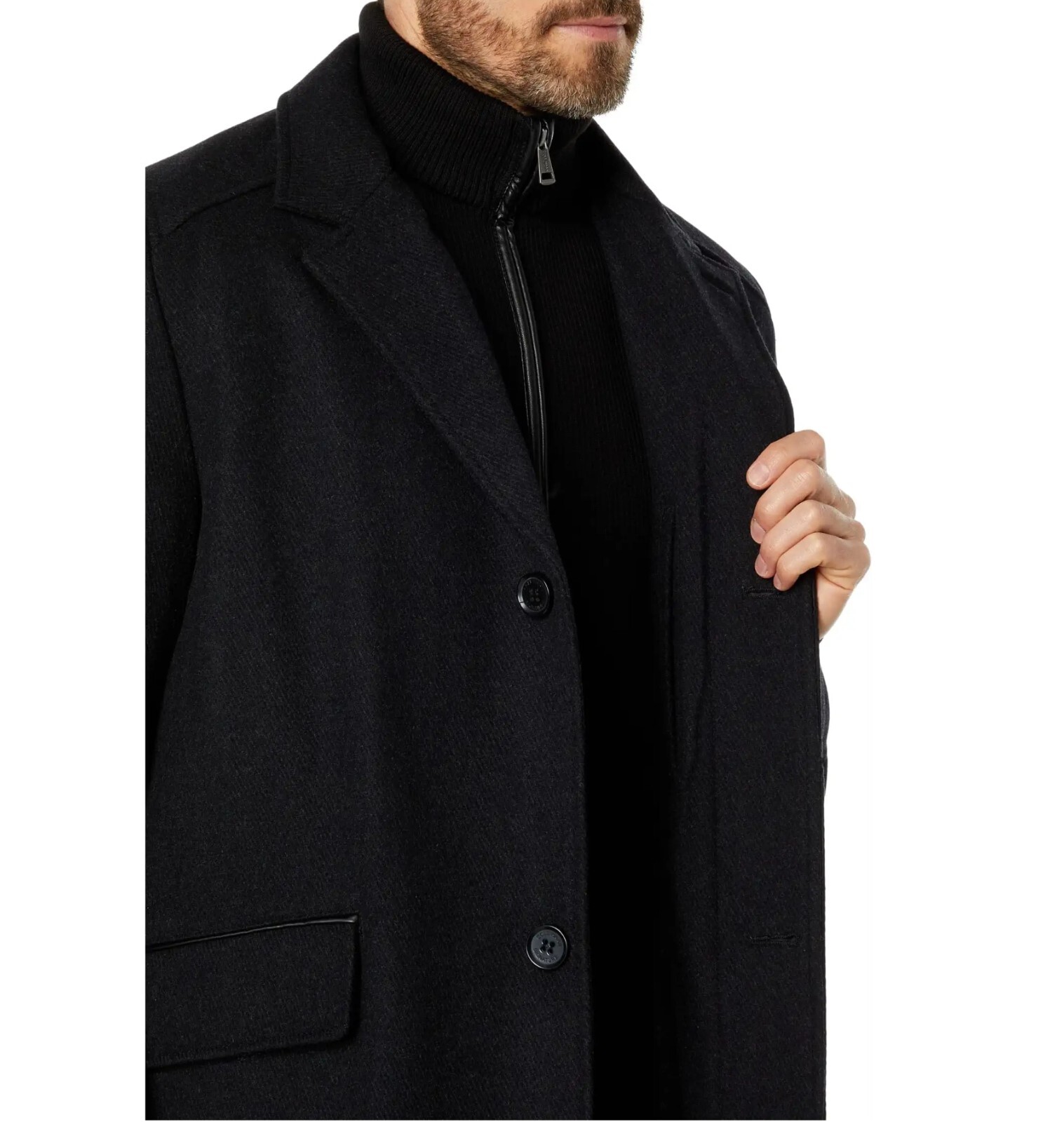 Cole Haan Signature Men’s Wool Twill Long Coat with knit Bib Charcoal Size Large