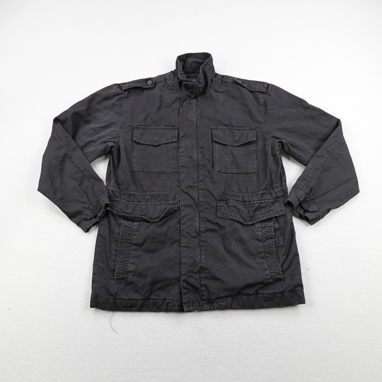 Quiksilver Jacket Mens Medium Black Full Zip Magnet Button Military Field Coat