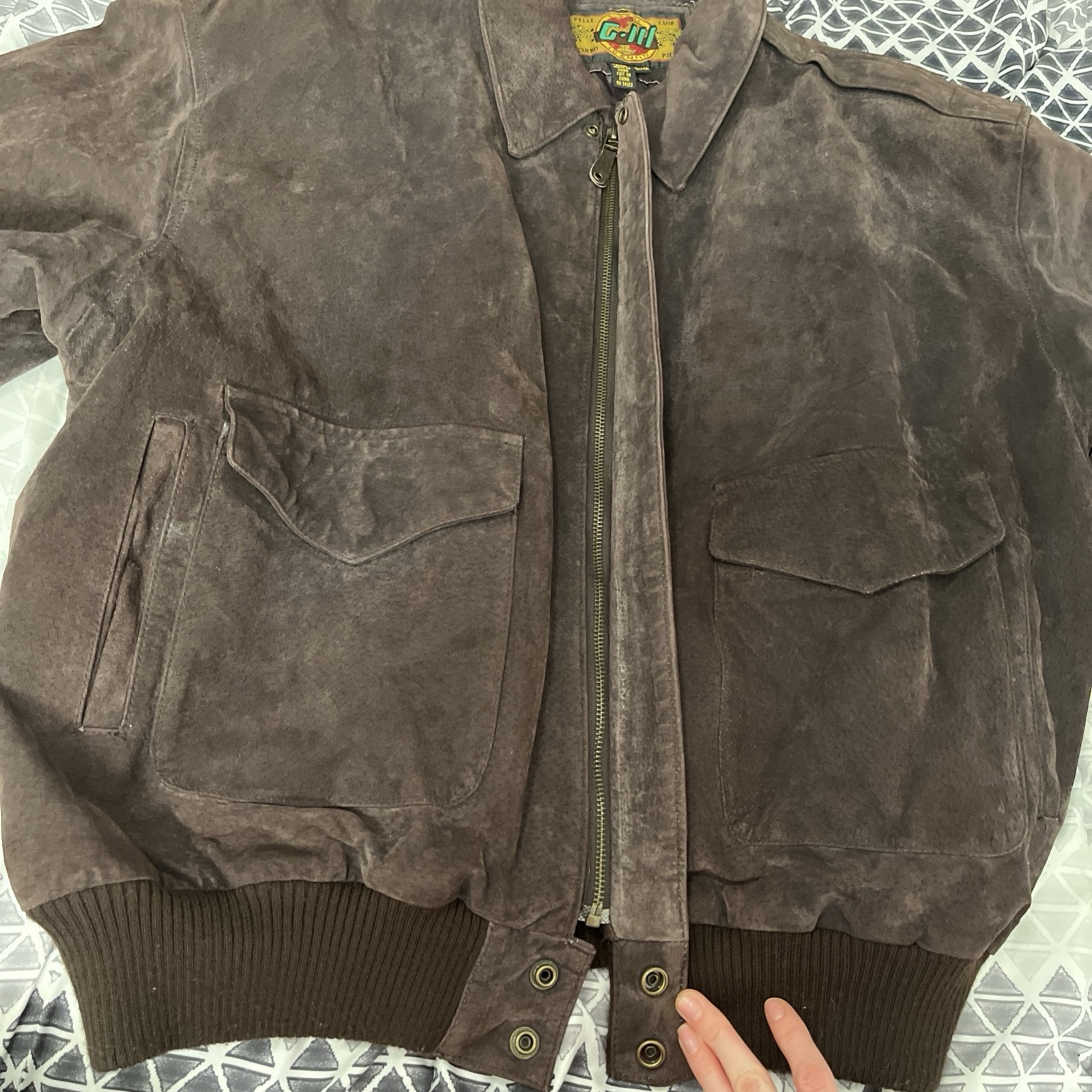 Vintage 90s Pelle Cuir G-III Brown Leather Bomber Jacket Mens Size L Full Zip