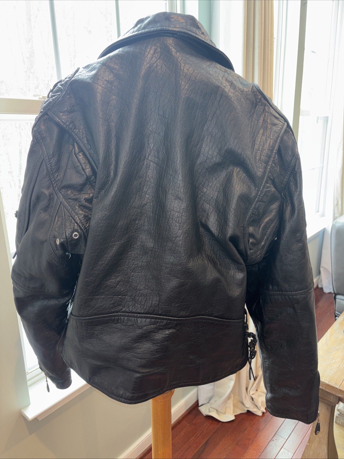 JR Jacket Mens Biker Genuine Leather Motorcycle Lace Up Zipper Details Belted 50
