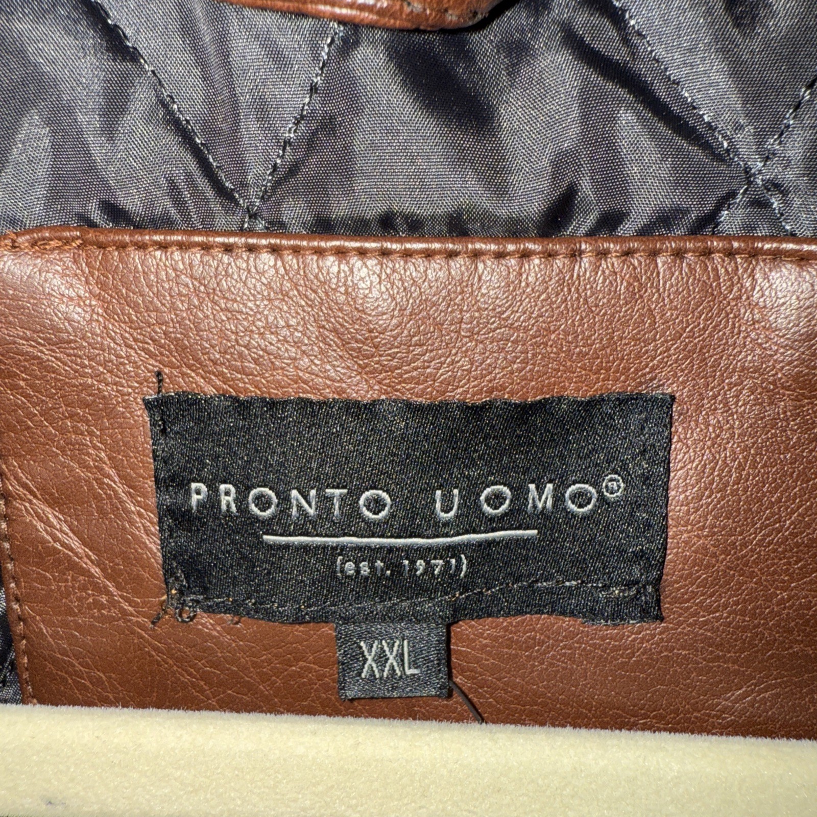 PRONTO UOMO Faux Leather Jacket Men’s XXL Full Zip Cognac Brown Vegan *READ