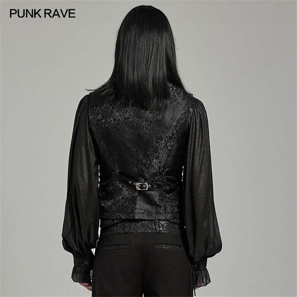 PUNK RAVE Men Black Steampunk Gothic Vampire Visual Jacquard Vests Waistcoat