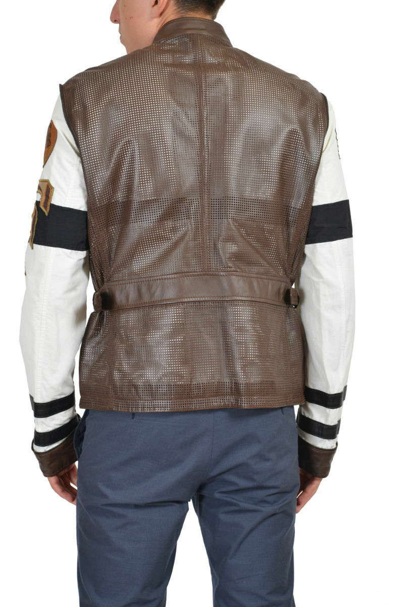 Ferre Milano Perforated Leather Jacket w Detachable Sleeves US S M L XL 2XL 3XL