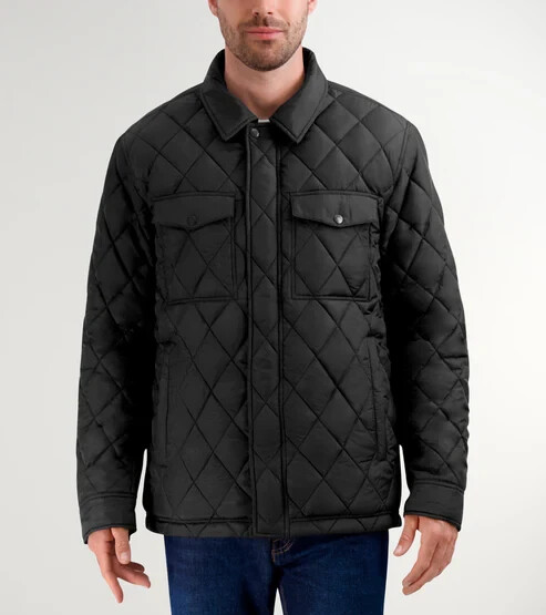 Cole Hann Men Zip & Snap Button Sherpa Lined Diamond Black Quilted Jacket Sz XL
