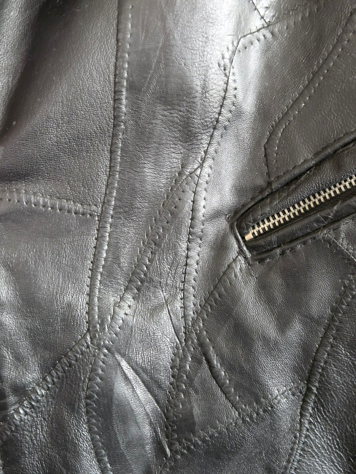 Vtg Diamond Plate D-Pocket Buffalo Leather Motorcycle Jacket Black Biker Moto