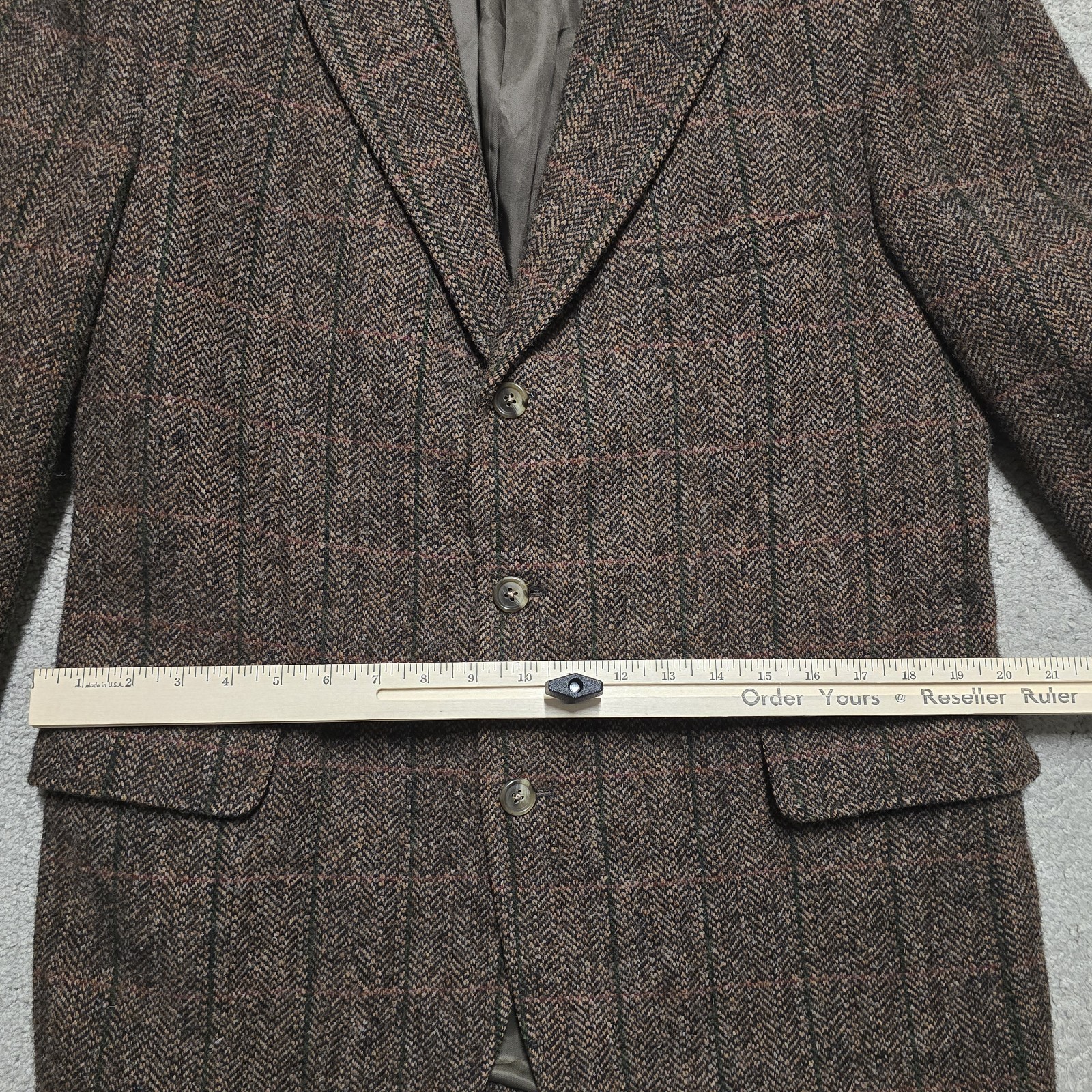 VTG Harris Tweed Blazer Mens 42R Scottish Wool Handwoven Brown Herringbone Check