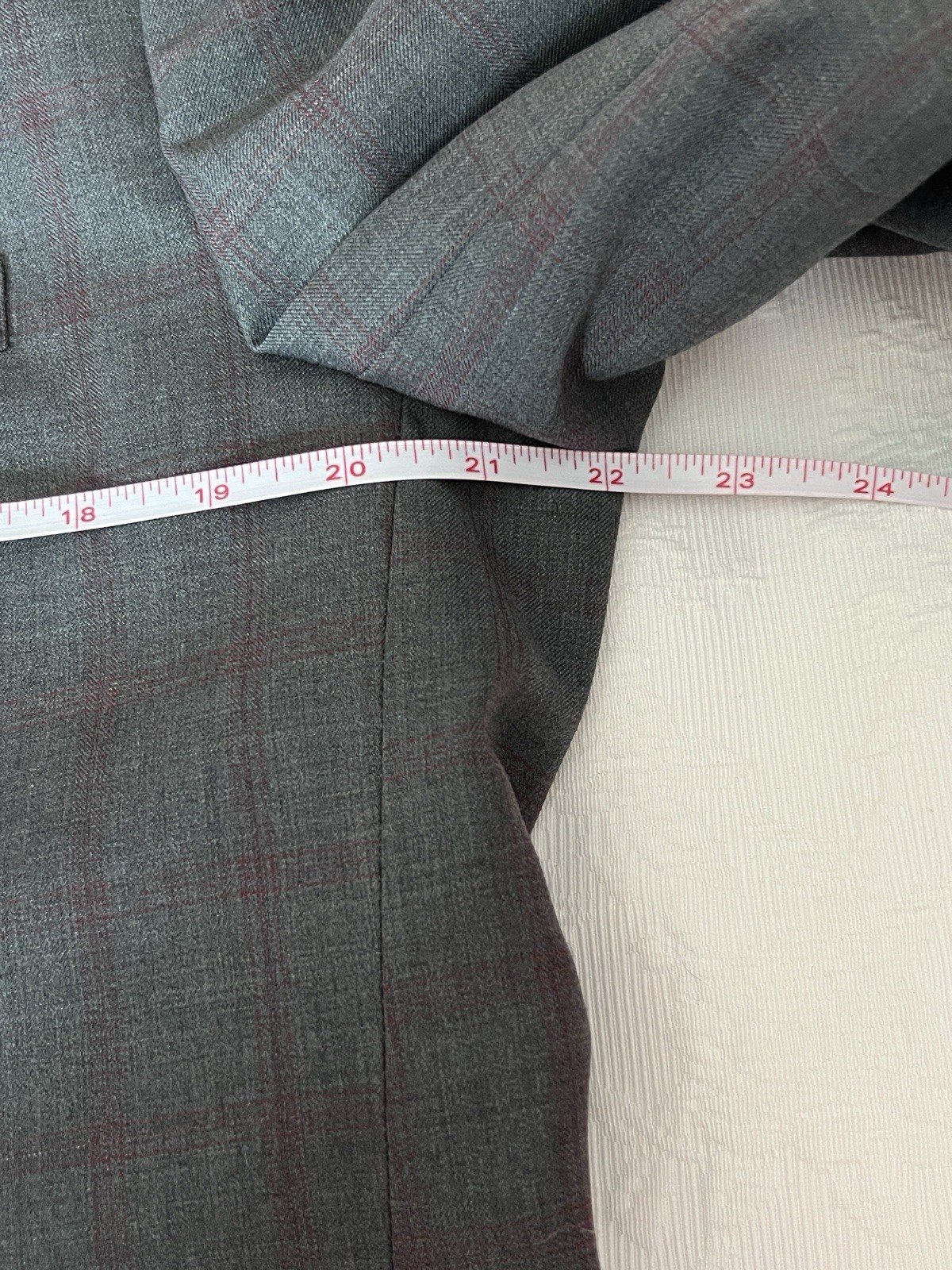 Rajah Custom Made Luxury Design Gray Check Wool Red Lined Blazer Jacket Sz 44 R