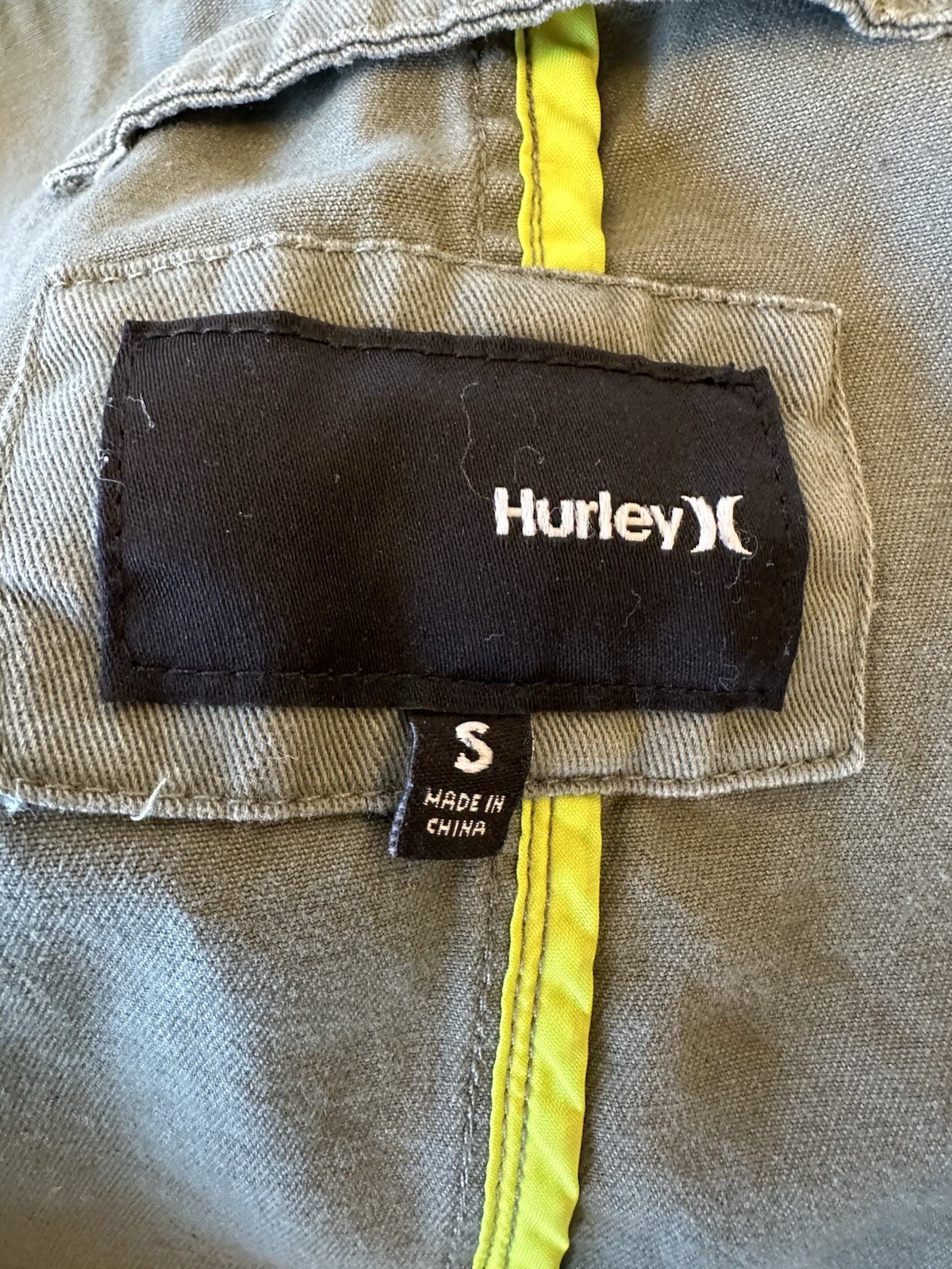 Hurley Military Utility Jacket Olive Green Hooded Roll Hood Drawstring Men’s S