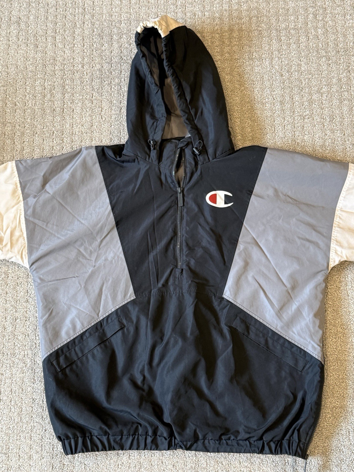 Champion Stadium Jacket Men’s Large L Black Windbreaker 1/2 Zip