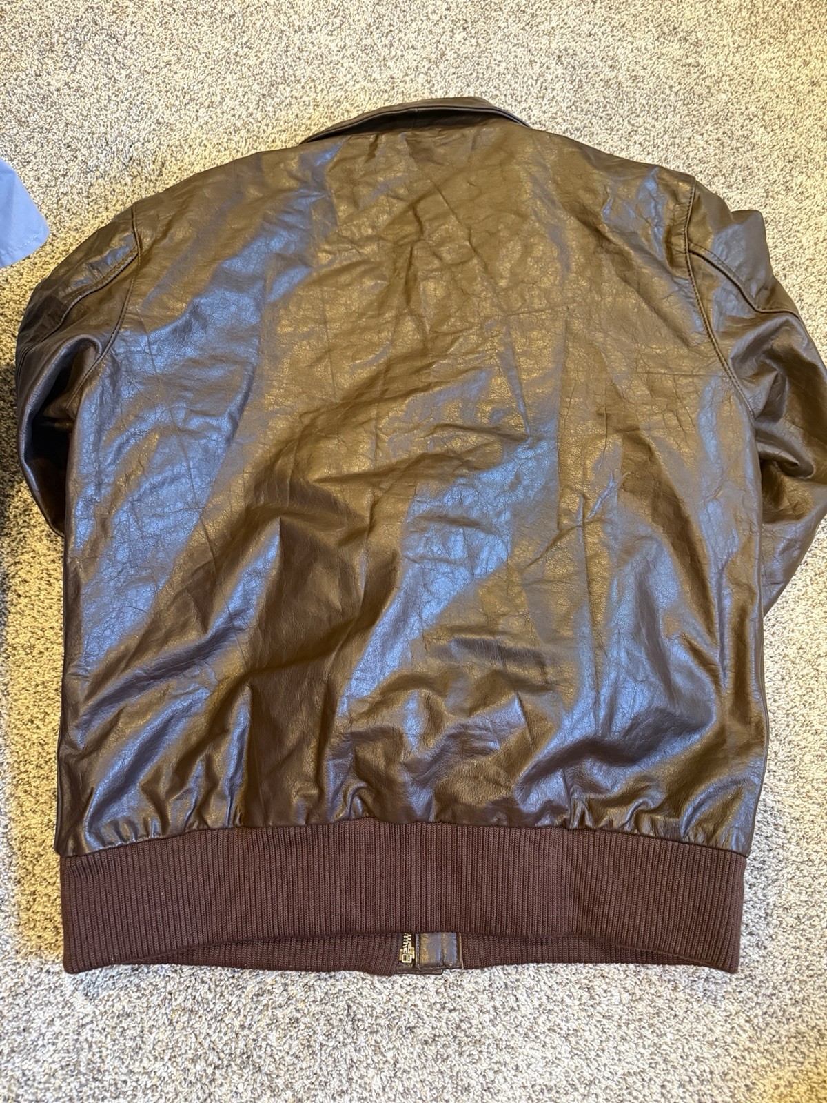 Real Leather Men’s Brown Bomber Jacket Full Zip Lined Point Collar Size M