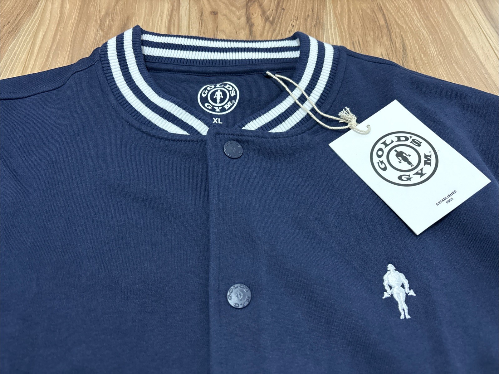 Gold’s Gym Men’s Size XL College Sweat Jacket Baseball Navy Blue – NEW