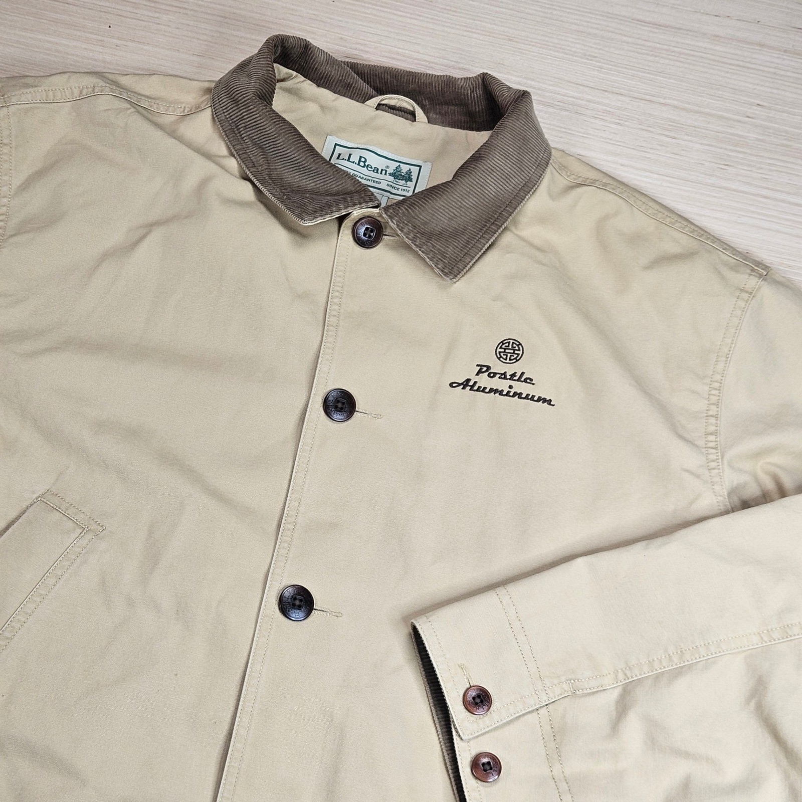 LL Bean Field Coat Mens XL Tan Corduroy Collar Flannel Lined Postle Aluminum