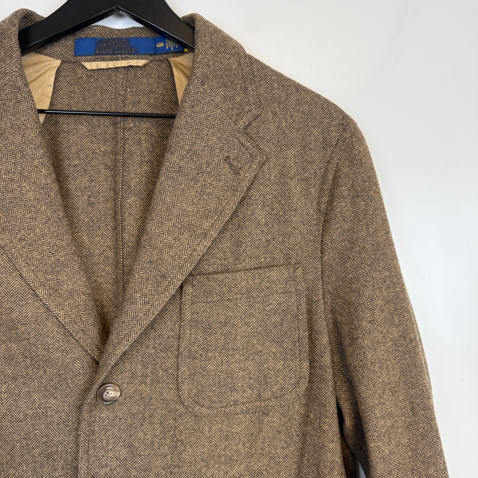 Polo Ralph Lauren Mens Brown Herringbone Poly Blend Blazer Modern Fit – 40R Reg