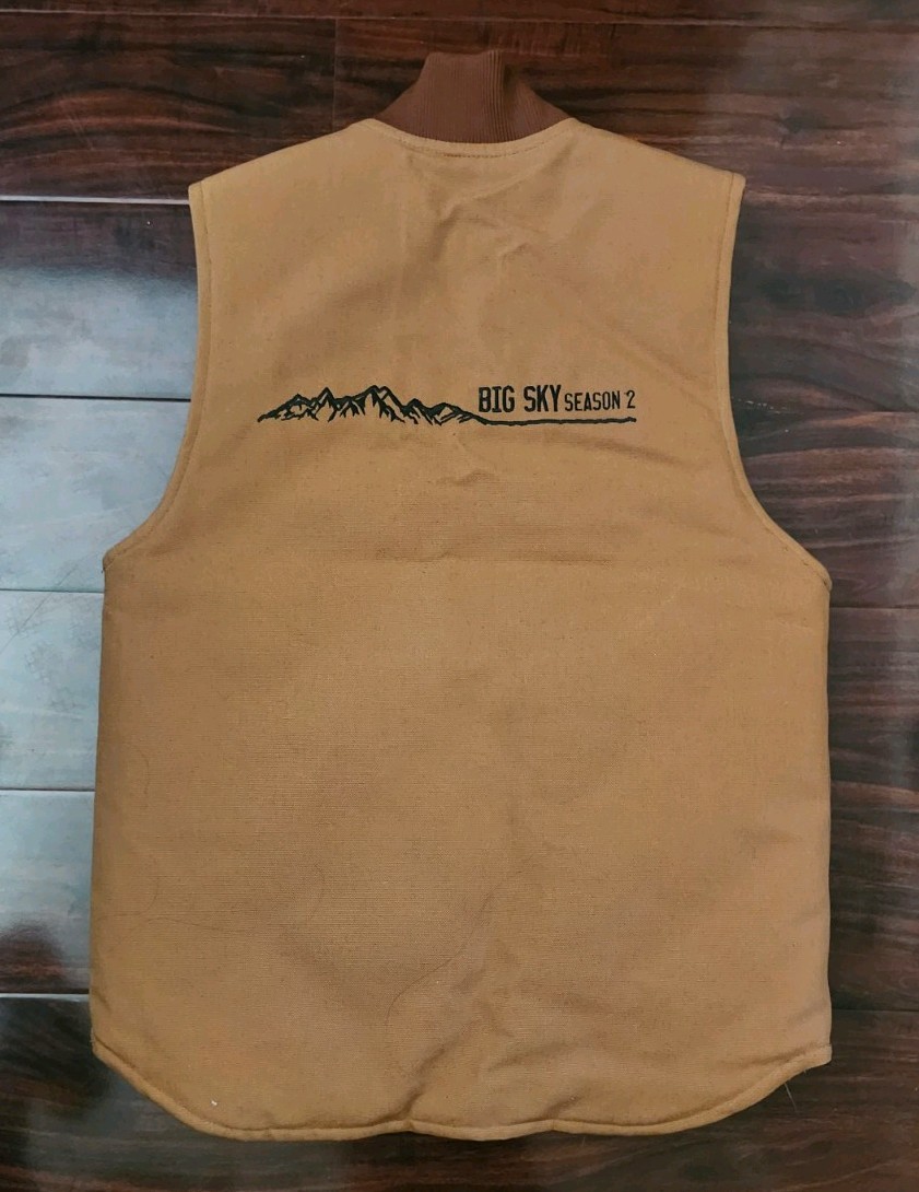 Big Sky Season 2 Carhartt Brown Cotton Zip Lined Vest w/ Pockets Stand-Up Collar