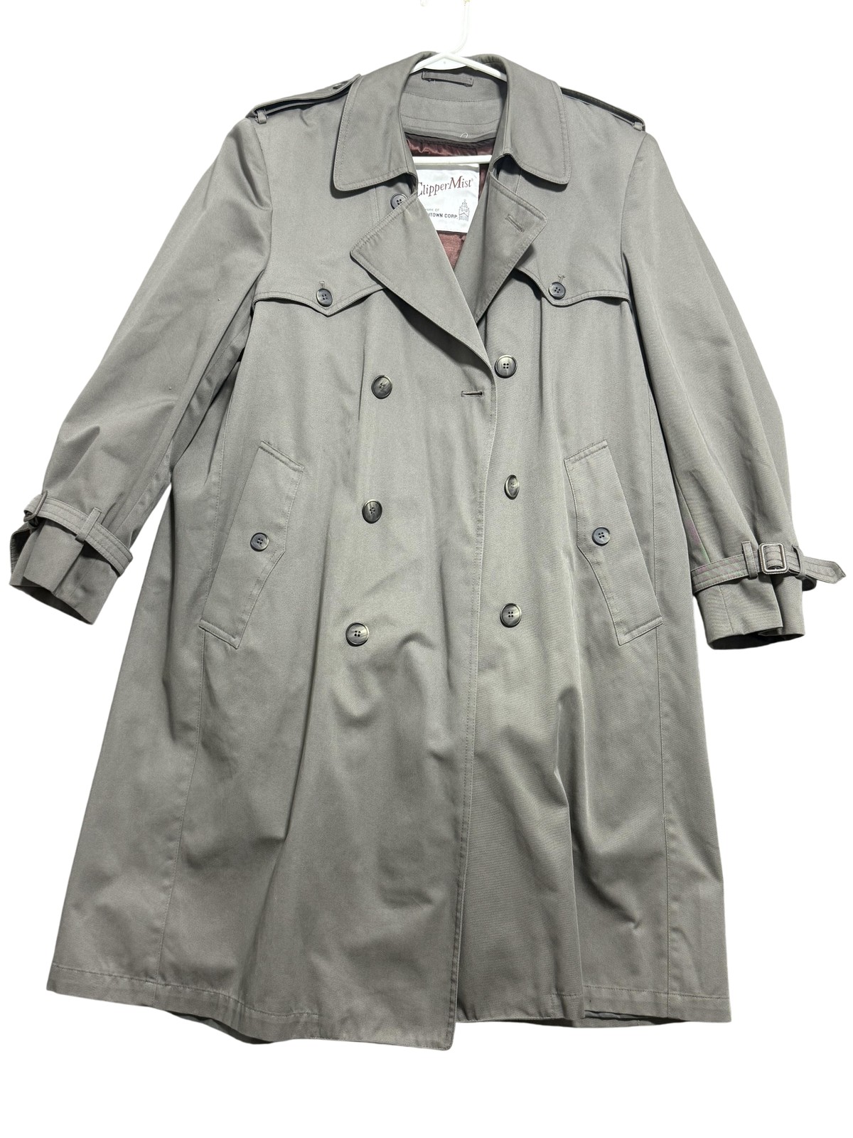 ClipperMist Trench Coat Mens 40 Short Double Breasted Belted Removable Liner