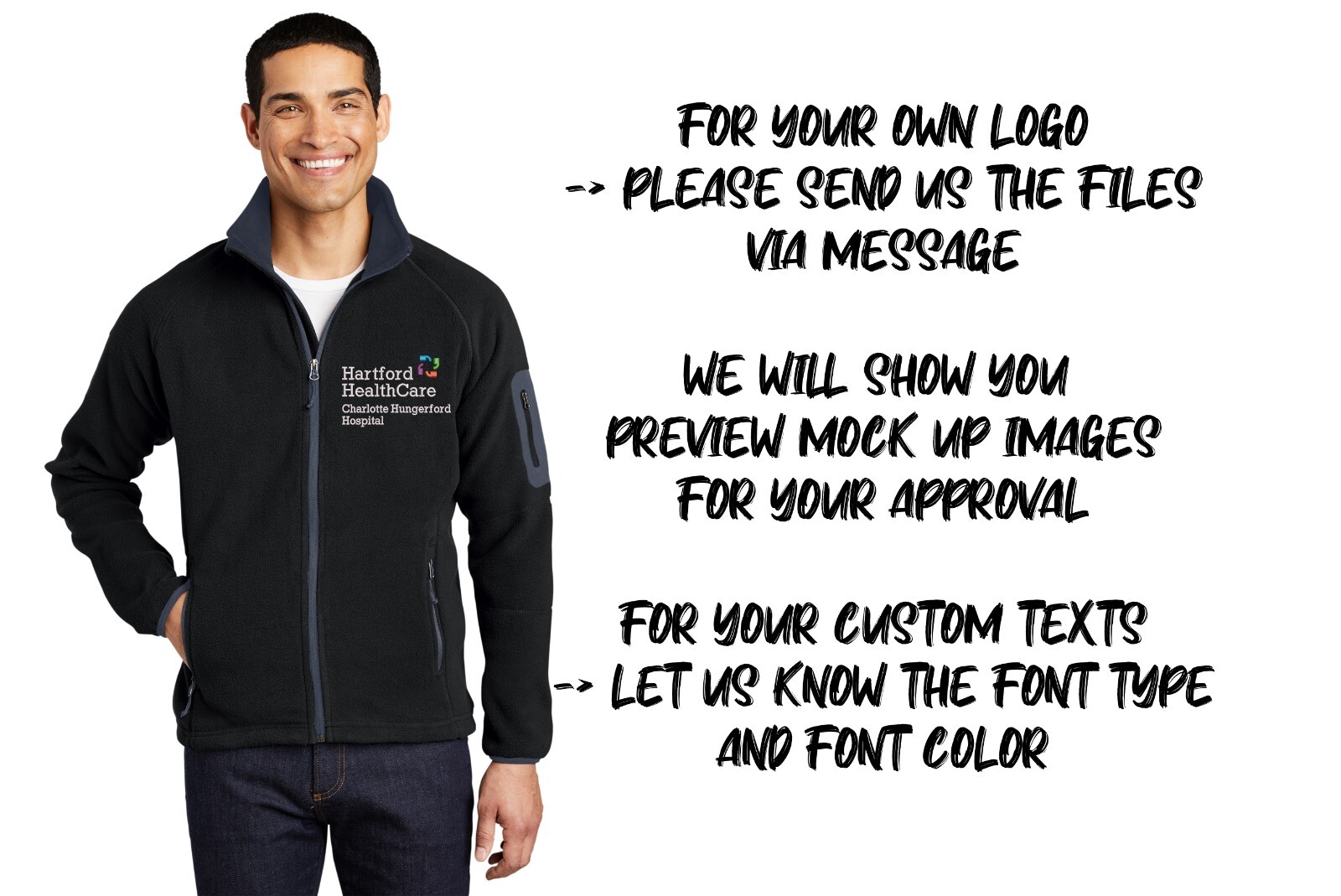 Ink Stitch Your Own Custom Logo Texts Stitching Men Enhanced Fleece Jackets