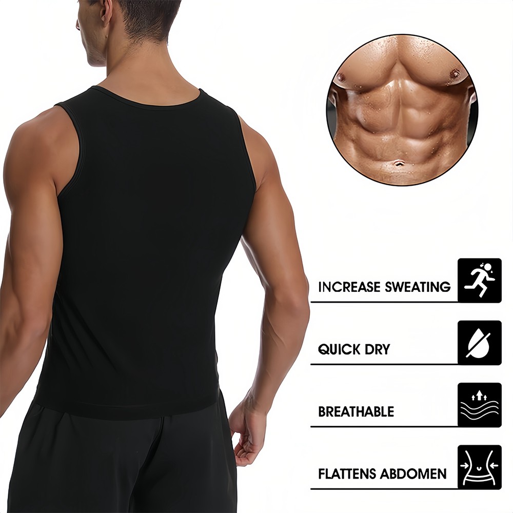 Men’s Sauna Vest Shirt Waist Trainer Workout Gym Sweat Tank Top Body Shaperwear