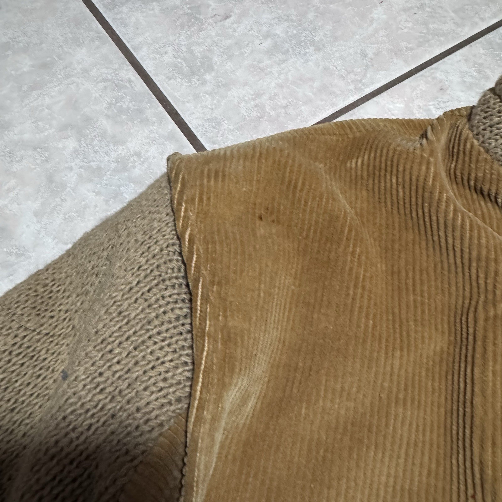 VTG 60s Campus Tan Corduroy Faux Fur Lined Jacket With Knit Sleeves Size 44 USA