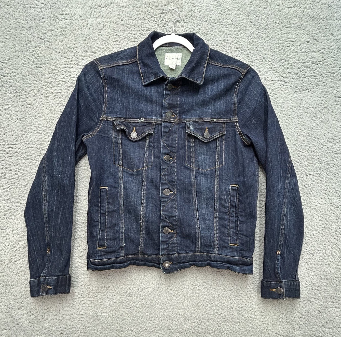 AEROPOSTALE Denim Jean Jacket Unisex Adults Size M Button Up Blue Dark Wash