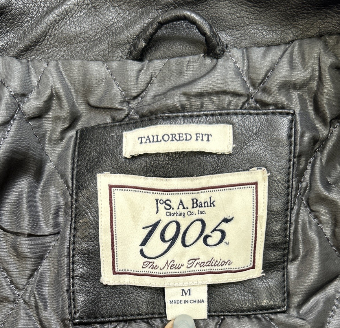 Men’s Vegan Leather Zip Motorcycle Jacket M Black Quilted Moch Neck Jos A Bank
