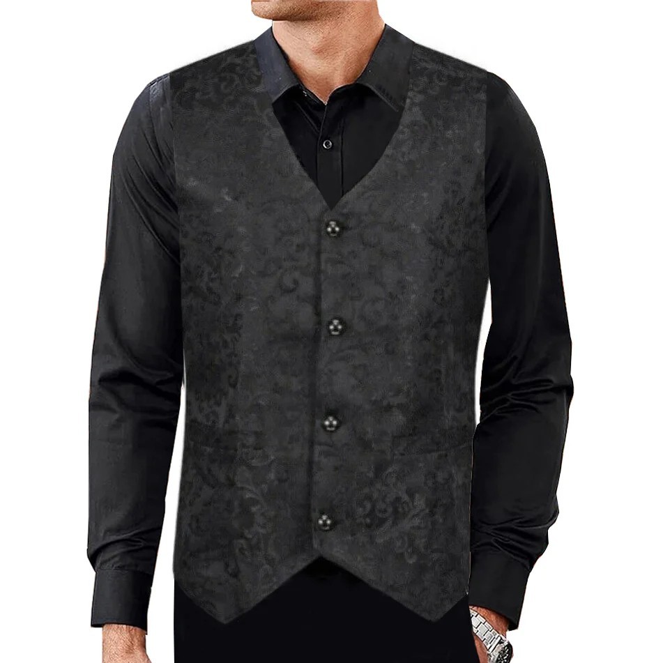 Men’s Black Brocade Vest /Waistcoat Gothic Steampunk/Wedding Vest/Prom Vest