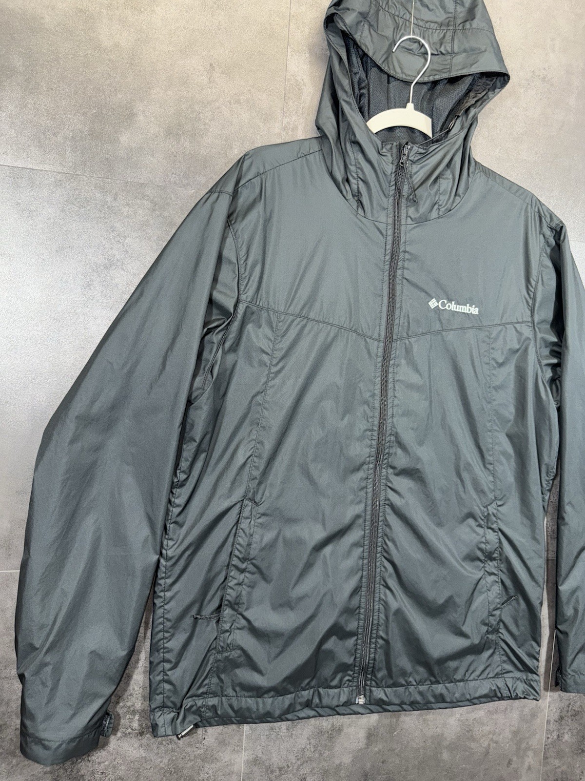 Columbia Mens Jacket Hooded Full Zip Pockets Logo Drawstring Logo Black Size M