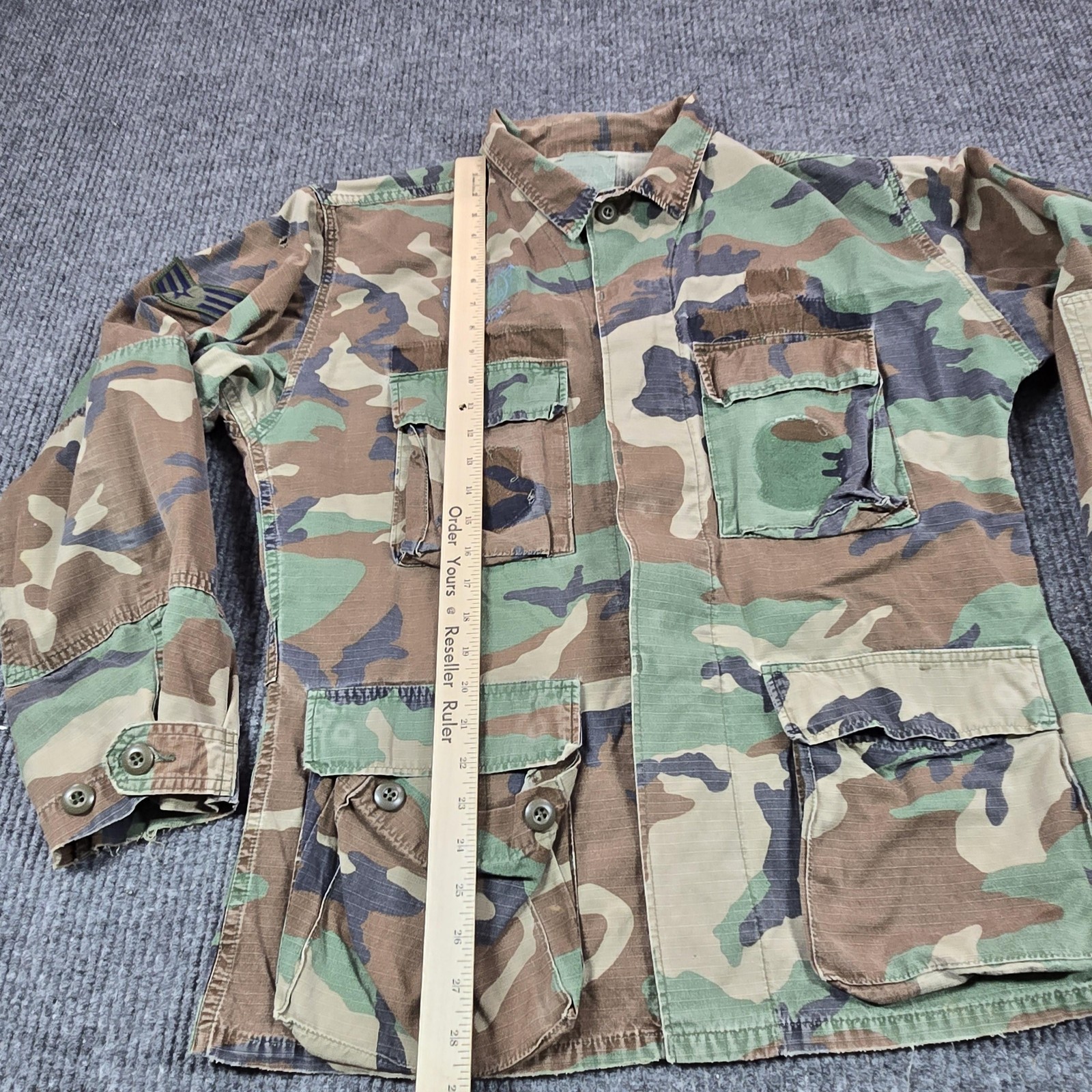 Vintage Military Jacket Mens Medium Woodland Camo Field Pockets Ripstop