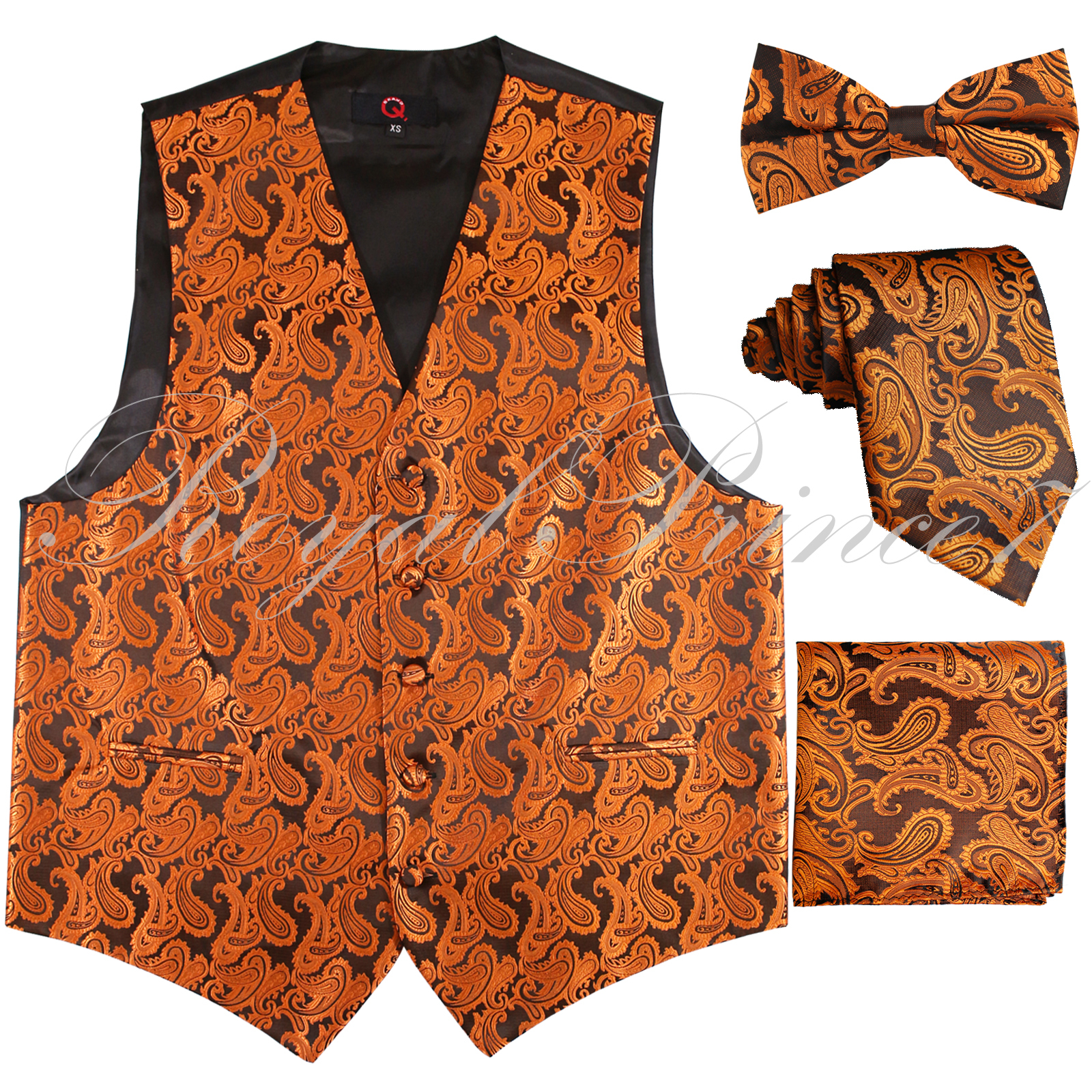 Rust XS to 6XL Paisley Tuxedo Suit Dress Vest Waistcoat & Bowtie & Tie & Hanky