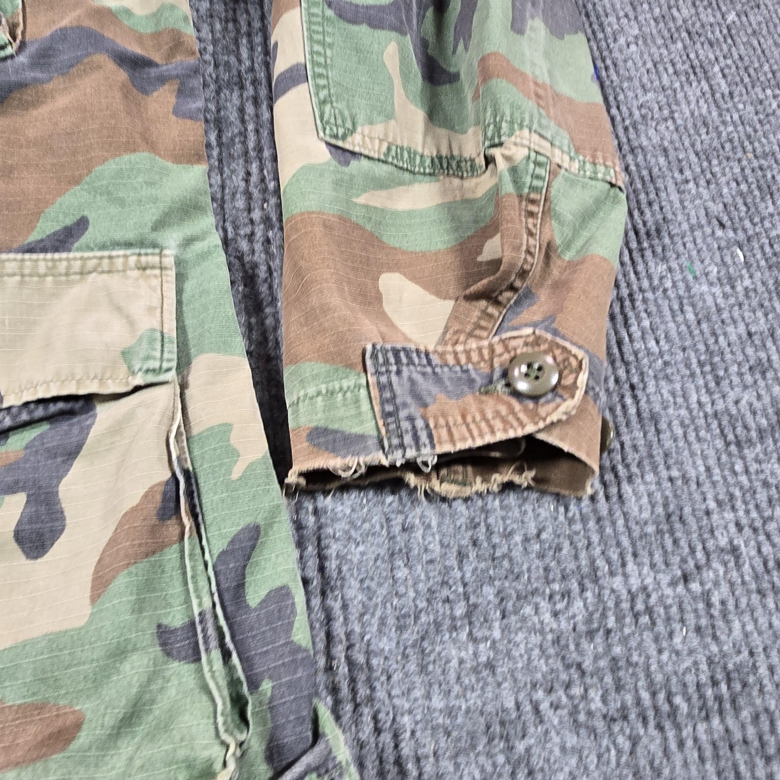 Vintage Military Jacket Mens Medium Woodland Camo Field Pockets Ripstop