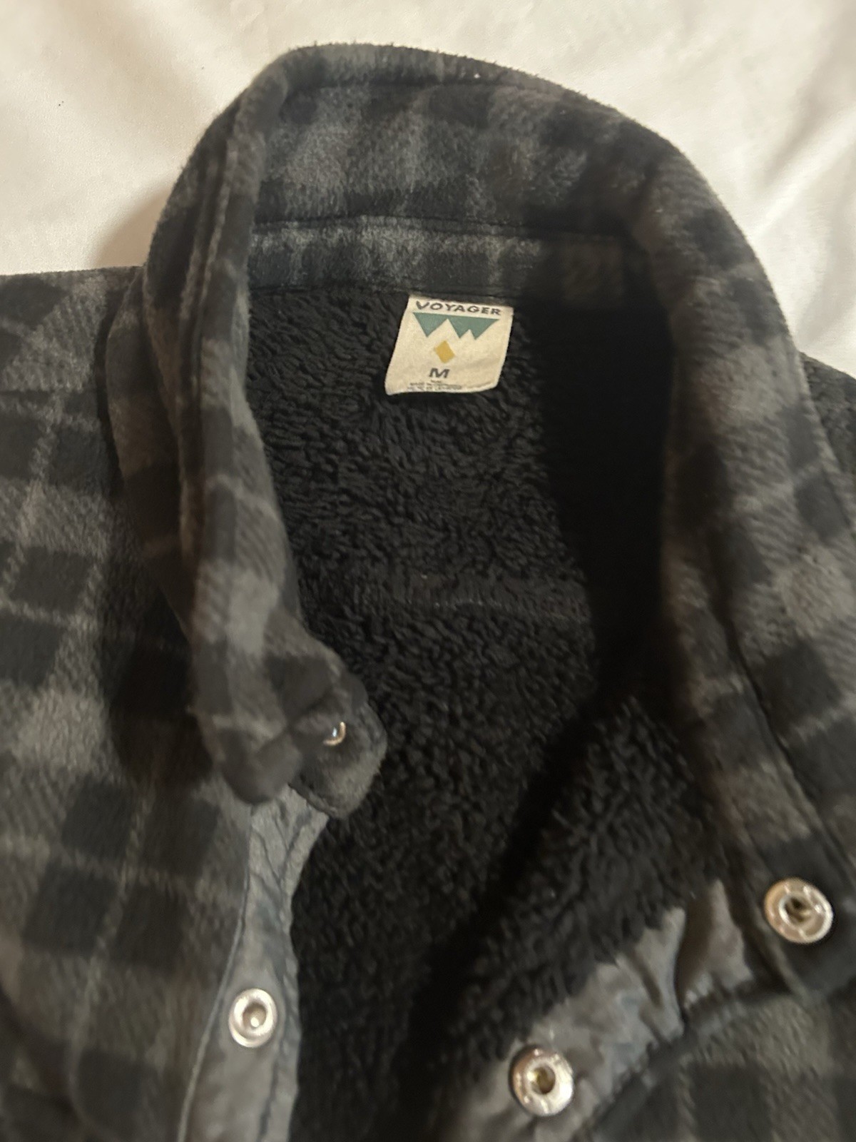 Voyager Men’s Plaid Lined Shacket Jacket Button/Snap Front Pockets M Gray